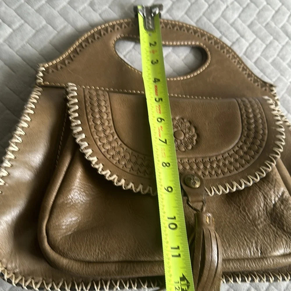 Patricia Nash Sage Green Distressed Leather Stitch Trim Detach Strap Hobo Bag